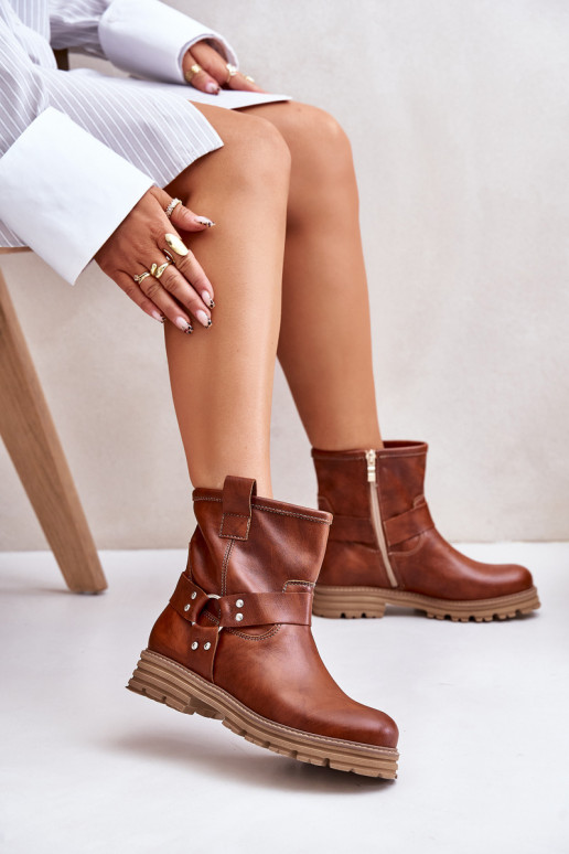 Kožené Dámske čižmy so širokými podpätkami LeInski 3610 Hnedá farba