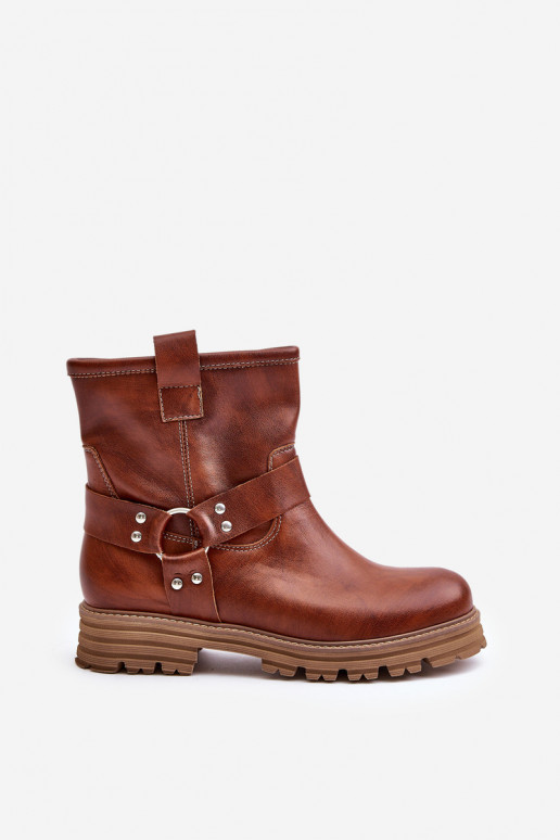 Kožené Dámske čižmy so širokými podpätkami LeInski 3610 Hnedá farba