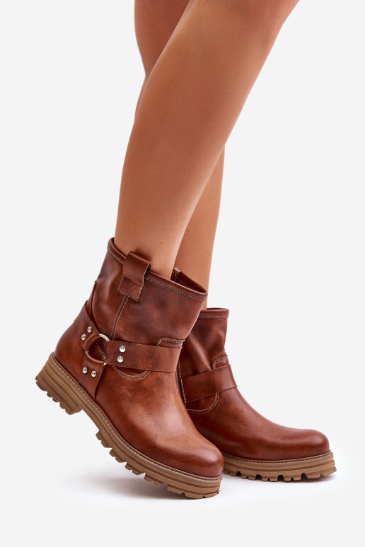 Kožené Dámske čižmy so širokými podpätkami LeInski 3610 Hnedá farba