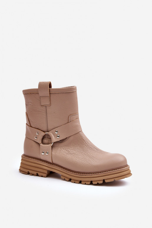 Kožené Dámske čižmy so širokými podpätkami LeInski 3610 béžová Kožené Dámske čižmy so širokými podpätkami LeInski 3610 béžová