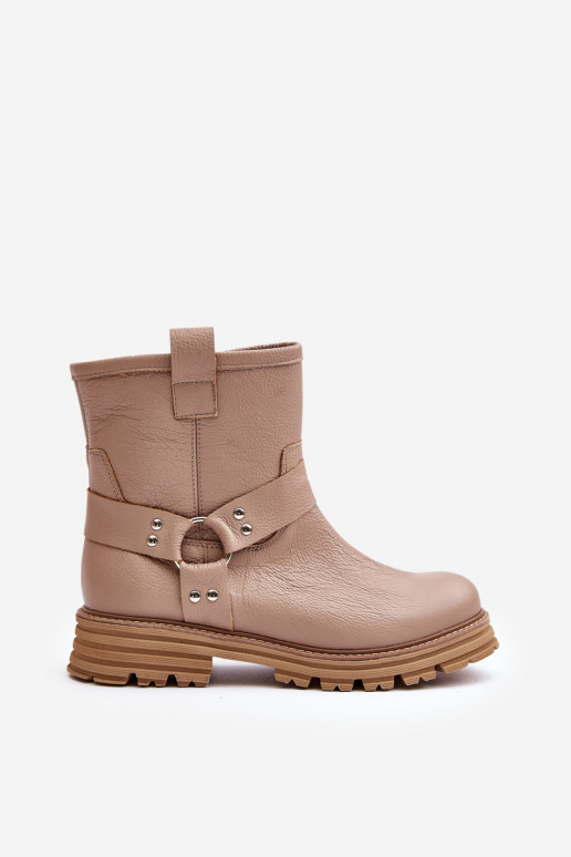 Kožené Dámske čižmy so širokými podpätkami LeInski 3610 béžová Kožené Dámske čižmy so širokými podpätkami LeInski 3610 béžová