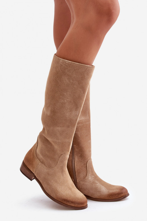 zo semišu dámske čižmy Stred lýtok Zapnuté Hrad LeInski 3616 béžová