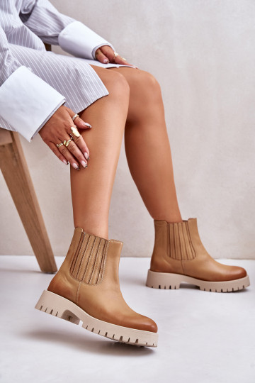 Trvalý model Dámske čižmy so širokými podpätkami Kožené LeInski 3611 Hnedá farba