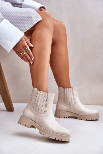 Trvalý model Dámske čižmy so širokými podpätkami Kožené LeInski 3611 slonovina