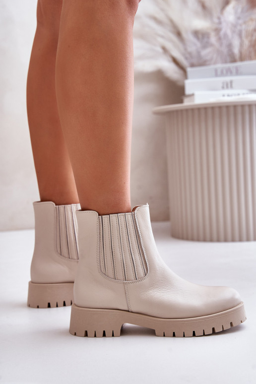 Trvalý model Dámske čižmy so širokými podpätkami Kožené LeInski 3611 slonovina