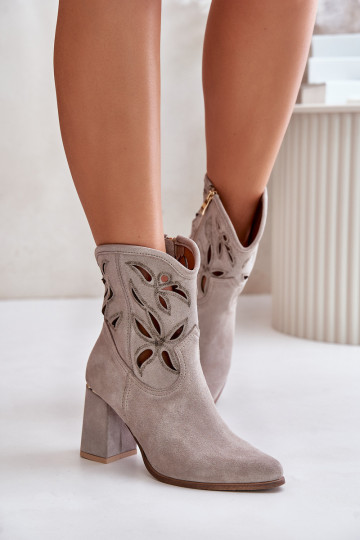 Prelamované čižmy vyrobené zo semišu s podpätkami LeInski 3629 farba cappuccino