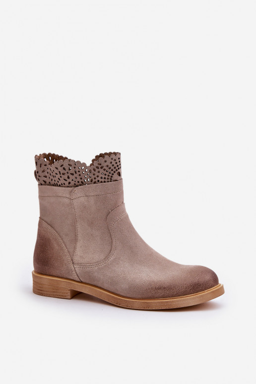 nízke podpätky pre ženy so širokými podpätkami zo semišu LeInski 3624 farba cappuccino