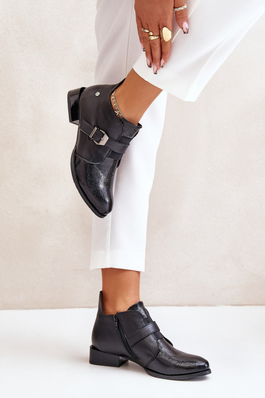 Kožené Nízka Čižmy Zapnuté Hrad Máciejka 06692-01 čierna Kožené Nízka Čižmy Zapnuté Hrad Máciejka 06692-01 čierna