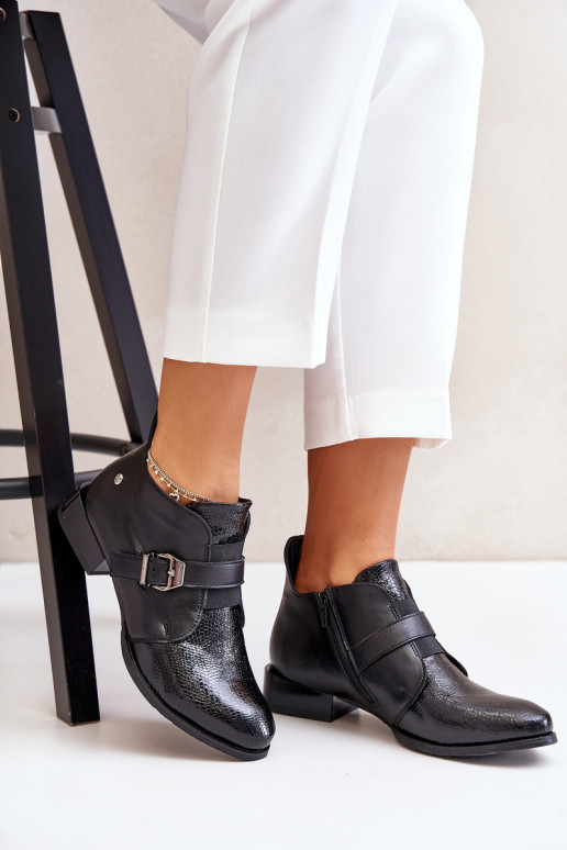 Kožené Nízka Čižmy Zapnuté Hrad Máciejka 06692-01 čierna Kožené Nízka Čižmy Zapnuté Hrad Máciejka 06692-01 čierna