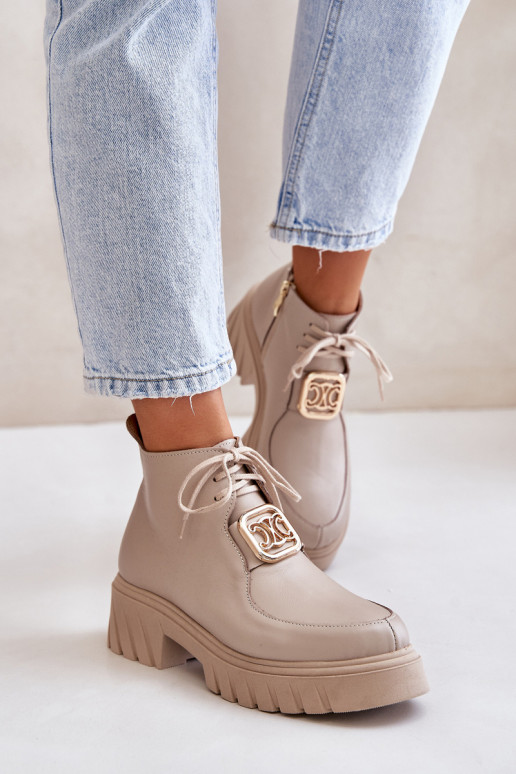 Zazoo 2952 Kožené Čižmy so zlatými detailmi béžová Zazoo 2952 Kožené Čižmy so zlatými detailmi béžová