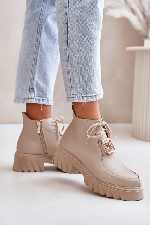 Zazoo 2952 Kožené Čižmy so zlatými detailmi béžová Zazoo 2952 Kožené Čižmy so zlatými detailmi béžová