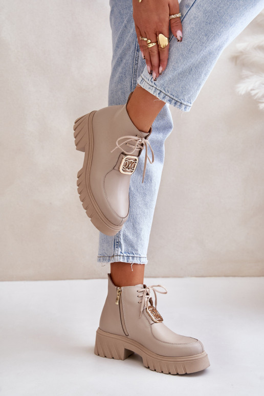 Zazoo 2952 Kožené Čižmy so zlatými detailmi béžová Zazoo 2952 Kožené Čižmy so zlatými detailmi béžová