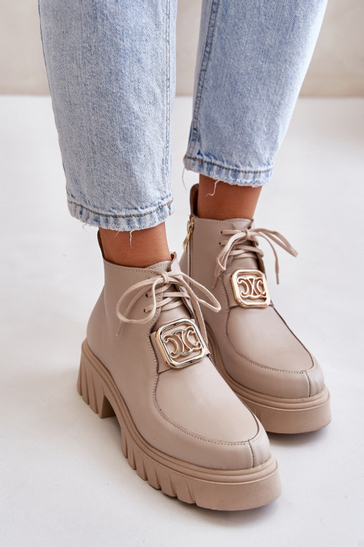 Zazoo 2952 Kožené Čižmy so zlatými detailmi béžová Zazoo 2952 Kožené Čižmy so zlatými detailmi béžová