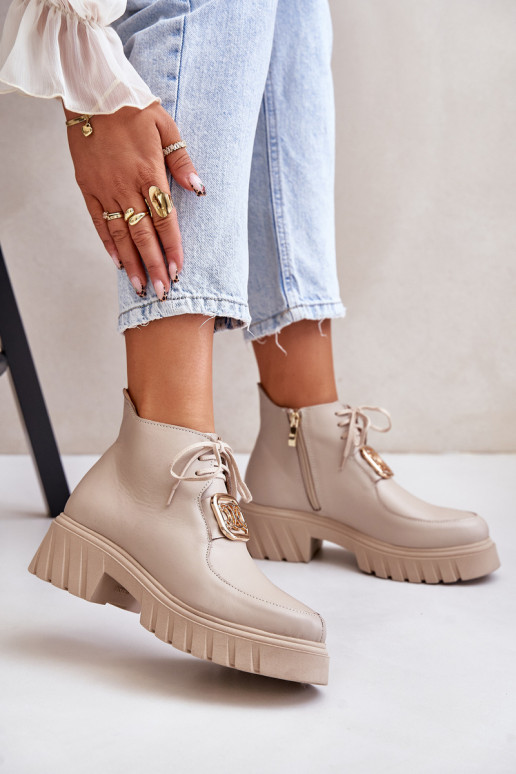 Zazoo 2952 Kožené Čižmy so zlatými detailmi béžová Zazoo 2952 Kožené Čižmy so zlatými detailmi béžová
