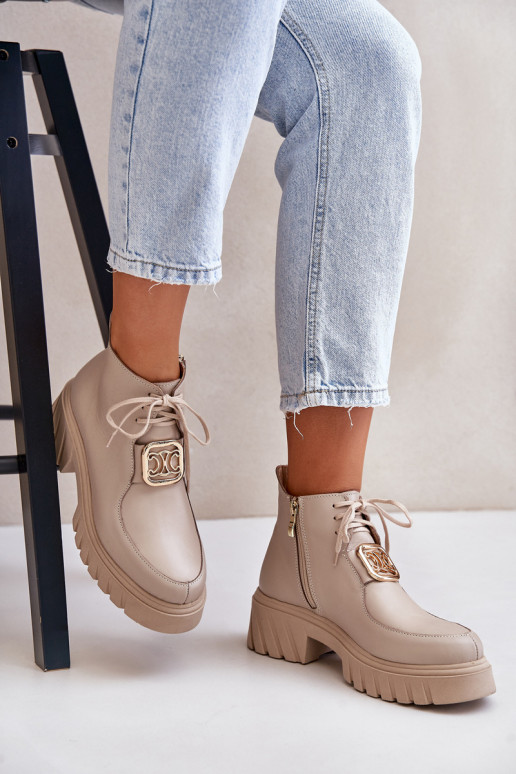 Zazoo 2952 Kožené Čižmy so zlatými detailmi béžová Zazoo 2952 Kožené Čižmy so zlatými detailmi béžová