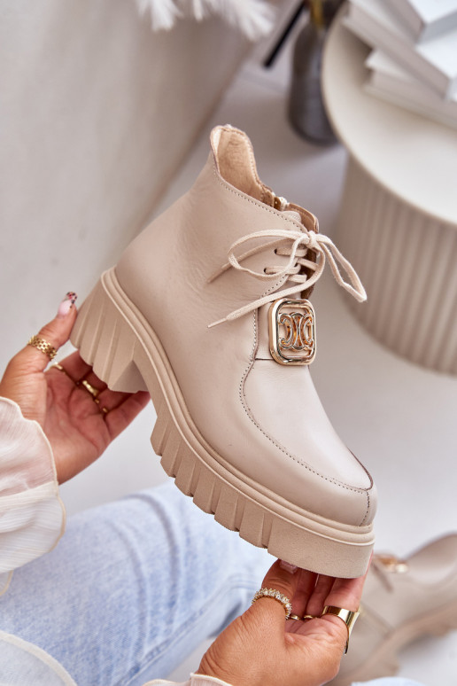 Zazoo 2952 Kožené Čižmy so zlatými detailmi béžová Zazoo 2952 Kožené Čižmy so zlatými detailmi béžová