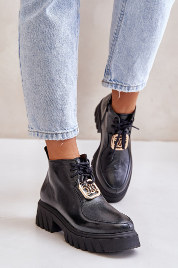 Zazoo 2952 Kožené Čižmy so zlatými detailmi čierna 2