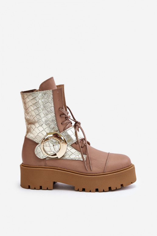 Zazoo 2942 Kožené Pracovné členkové topánky so zlatými prackami béžová Zazoo 2942 Kožené Pracovné členkové topánky so zlatými prackami béžová