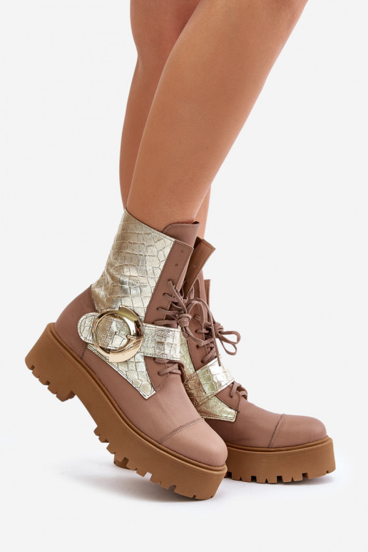 Zazoo 2942 Kožené Pracovné členkové topánky so zlatými prackami béžová Zazoo 2942 Kožené Pracovné členkové topánky so zlatými prackami béžová