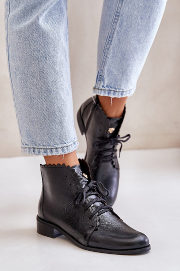 Zazoo 2964 Kožené Čižmy so širokými podpätkami čierna