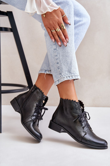 Zazoo 2964 Kožené Čižmy so širokými podpätkami čierna 2