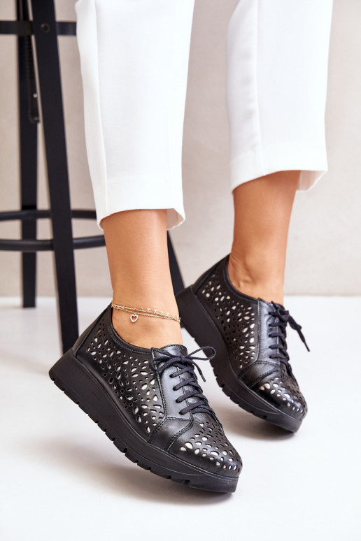 Zazoo 2973 Kožené topánky s platformou s prelamovanými prvkami čierna Zazoo 2973 Kožené topánky s platformou s prelamovanými prvkami čierna