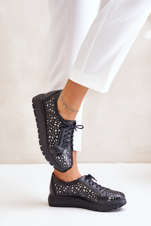 Zazoo 2973 Kožené topánky s platformou s prelamovanými prvkami čierna Zazoo 2973 Kožené topánky s platformou s prelamovanými prvkami čierna