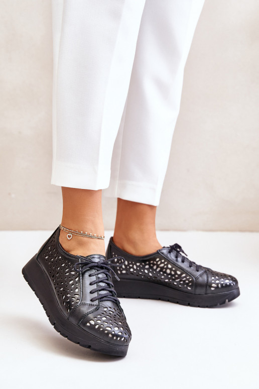 Zazoo 2973 Kožené topánky s platformou s prelamovanými prvkami čierna Zazoo 2973 Kožené topánky s platformou s prelamovanými prvkami čierna