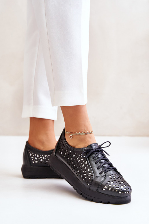 Zazoo 2973 Kožené topánky s platformou s prelamovanými prvkami čierna Zazoo 2973 Kožené topánky s platformou s prelamovanými prvkami čierna