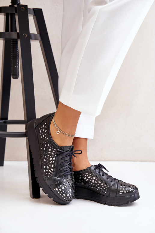 Zazoo 2973 Kožené topánky s platformou s prelamovanými prvkami čierna Zazoo 2973 Kožené topánky s platformou s prelamovanými prvkami čierna