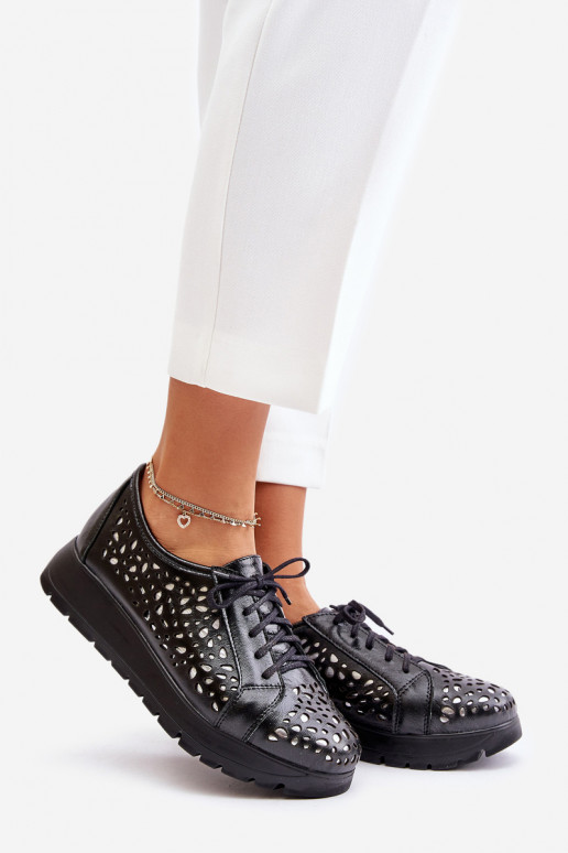 Zazoo 2973 Kožené topánky s platformou s prelamovanými prvkami čierna Zazoo 2973 Kožené topánky s platformou s prelamovanými prvkami čierna