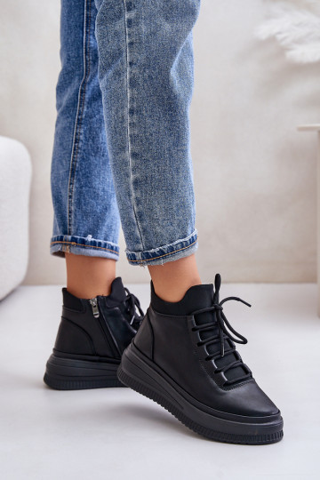 Jednoduché Kožené tenisky s platformou Artiker 55C1041 čierna