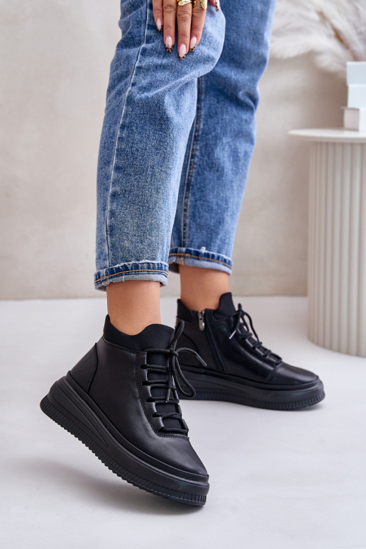 Jednoduché Kožené tenisky s platformou Artiker 55C1041 čierna Jednoduché Kožené tenisky s platformou Artiker 55C1041 čierna