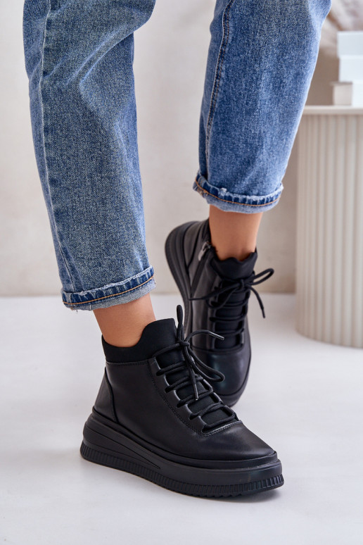 Jednoduché Kožené tenisky s platformou Artiker 55C1041 čierna Jednoduché Kožené tenisky s platformou Artiker 55C1041 čierna