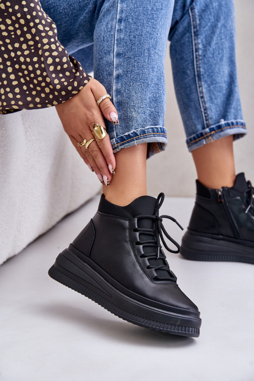 Jednoduché Kožené tenisky s platformou Artiker 55C1041 čierna Jednoduché Kožené tenisky s platformou Artiker 55C1041 čierna