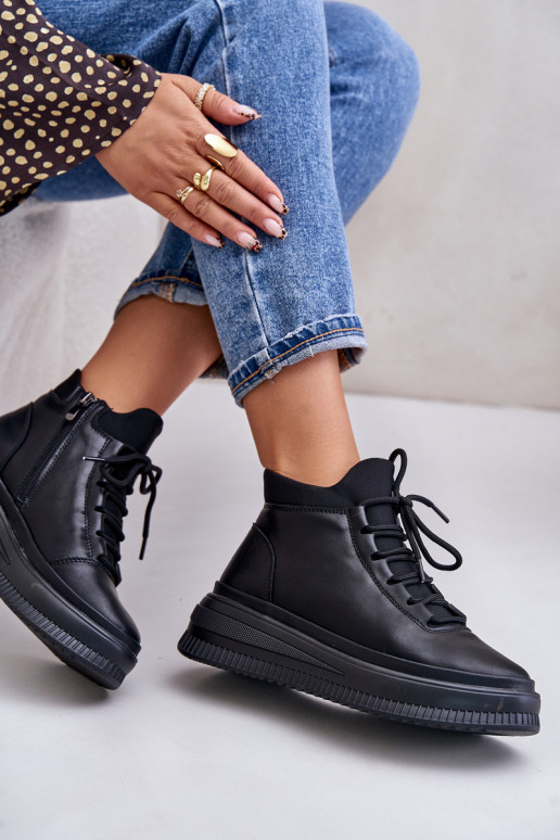 Jednoduché Kožené tenisky s platformou Artiker 55C1041 čierna Jednoduché Kožené tenisky s platformou Artiker 55C1041 čierna