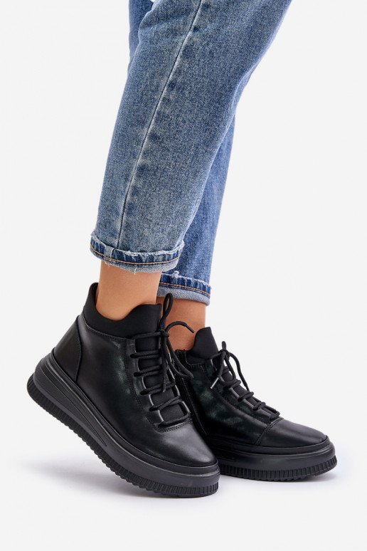 Jednoduché Kožené tenisky s platformou Artiker 55C1041 čierna Jednoduché Kožené tenisky s platformou Artiker 55C1041 čierna