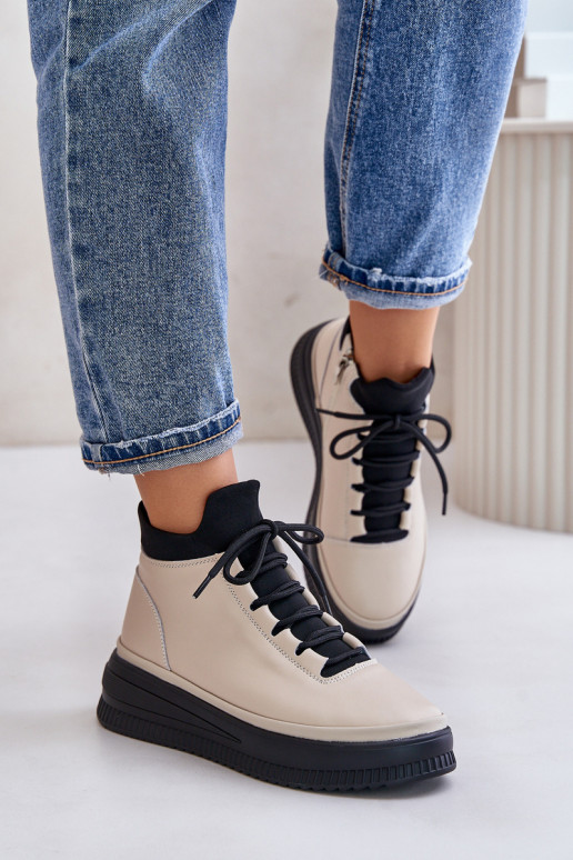 Jednoduché Kožené tenisky s platformou Artiker 55C0554 béžová Jednoduché Kožené tenisky s platformou Artiker 55C0554 béžová