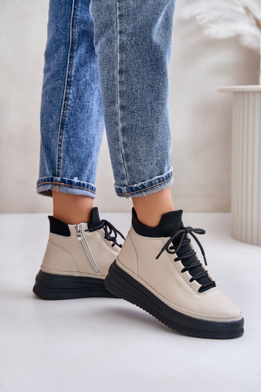 Jednoduché Kožené tenisky s platformou Artiker 55C0554 béžová Jednoduché Kožené tenisky s platformou Artiker 55C0554 béžová