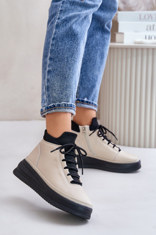 Jednoduché Kožené tenisky s platformou Artiker 55C0554 béžová Jednoduché Kožené tenisky s platformou Artiker 55C0554 béžová