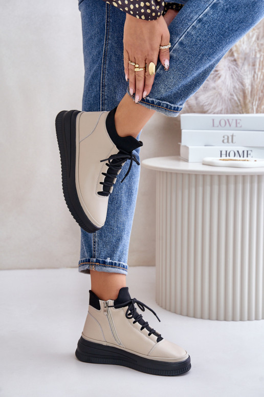 Jednoduché Kožené tenisky s platformou Artiker 55C0554 béžová Jednoduché Kožené tenisky s platformou Artiker 55C0554 béžová