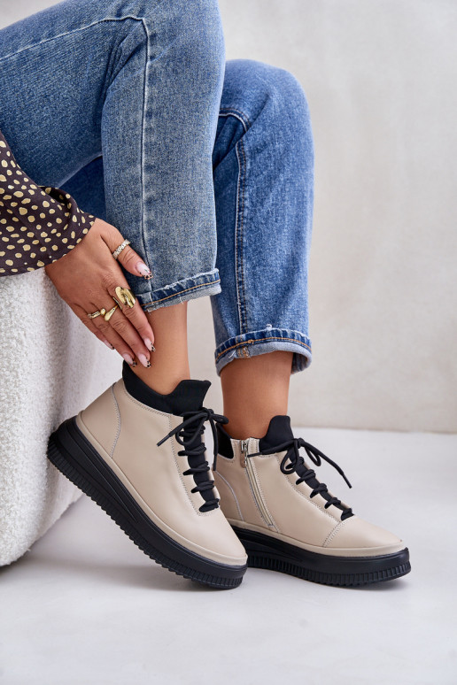 Jednoduché Kožené tenisky s platformou Artiker 55C0554 béžová Jednoduché Kožené tenisky s platformou Artiker 55C0554 béžová