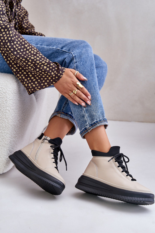 Jednoduché Kožené tenisky s platformou Artiker 55C0554 béžová Jednoduché Kožené tenisky s platformou Artiker 55C0554 béžová