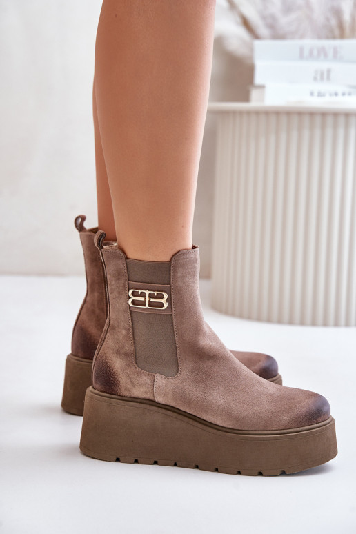 Zazoo 60498 Dámske zo semišu štýlové čižmy s platformou I Koturnie béžová Zazoo 60498 Dámske zo semišu štýlové čižmy s platformou I Koturnie béžová