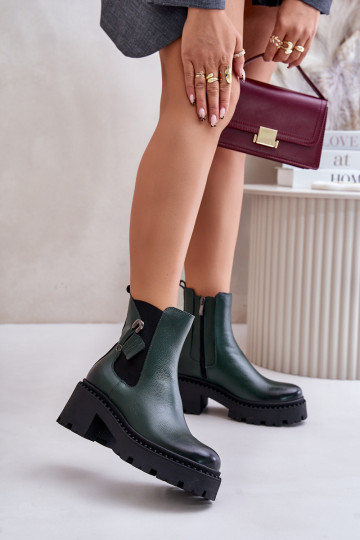 Zazoo 60490 kožené zateplené čižmy s ornamentmi, khaki 2