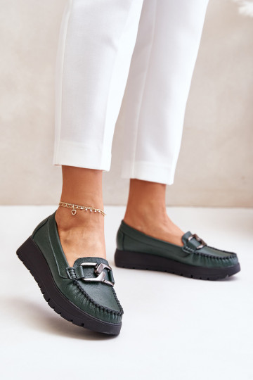 Zazoo 10141 kožené mokasíny s platformou a ornamentmi, khaki 2