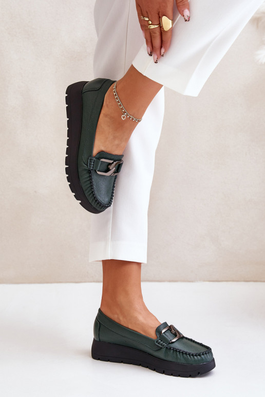 Zazoo 10141 Kožené Mokasíny s platformou s ozdobami khaki farby Zazoo 10141 Kožené Mokasíny s platformou s ozdobami khaki farby