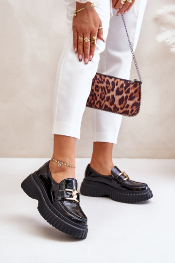 Zazoo 20176 s lakovým efektom topánky dámske mokasíny Vyrobené z prírodnej kože čierna