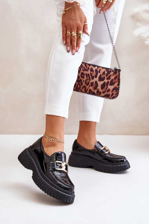 Zazoo 20176 s lakovým efektom topánky dámske mokasíny Vyrobené z prírodnej kože čierna