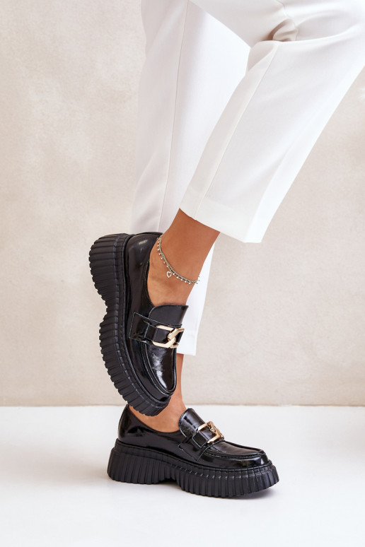 Zazoo 20176 s lakovým efektom topánky dámske mokasíny Vyrobené z prírodnej kože čierna